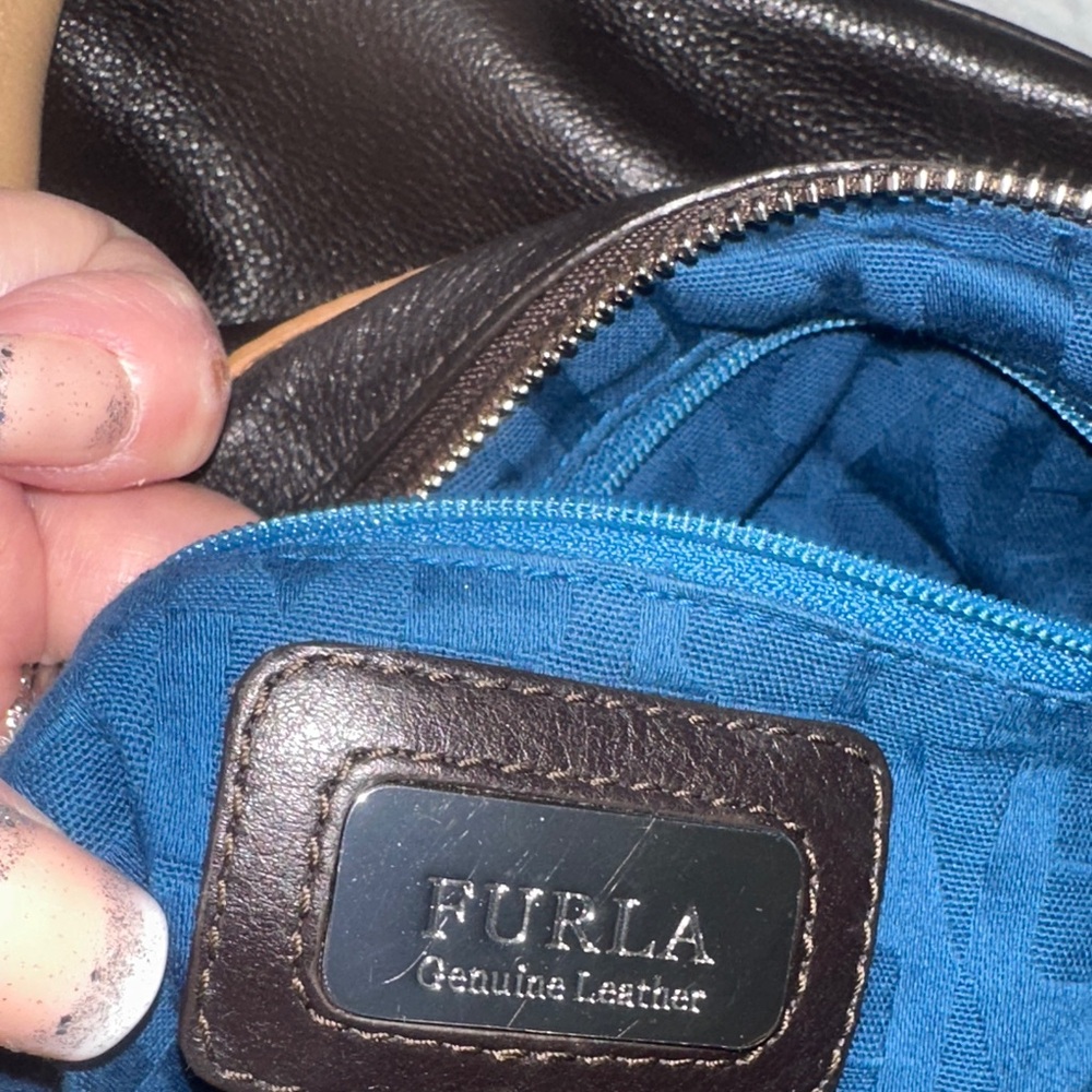 FURLA Two-Tone Leather Satchel Bag - Black & Tan - Picture 6 of 15